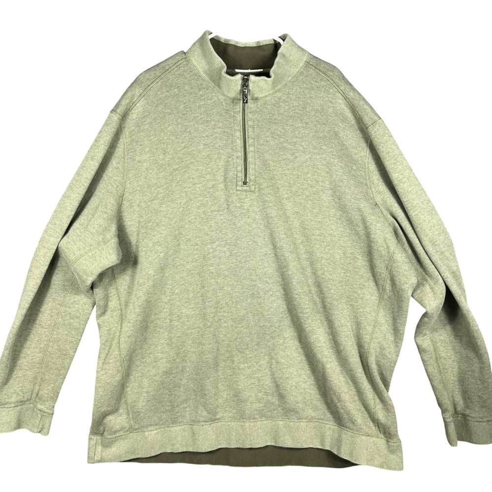 Tommy Bahama Quarter-Zip Pullover Mens XXL Sage Green Cotton Blend Heathered